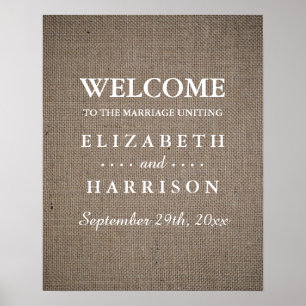 Rustic Burlap Wedding Willkommen Poster