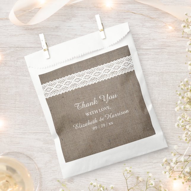 Rustic Burlap & White Lace Wedding Vielen Dank Geschenktütchen (Ausgeschnitten)