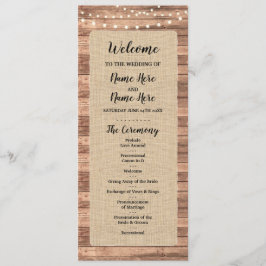 Rustic Burlap Wood Lights Programme de mariage