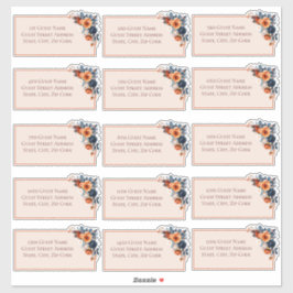 Rustic Burnt Orange & Blue Floral Wedding Gast Aufkleber