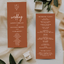 Rustic Burnt Orange Elegant Boho Hochzeitsprogramm