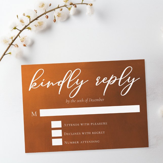 Rustic Burnt Orange Kindly Reply Boho Wedding RSVP Karte (Von Creator hochgeladen)