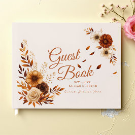 Rustic Burnt Sienna Beige Fall Leaves Wedding Gästebuch