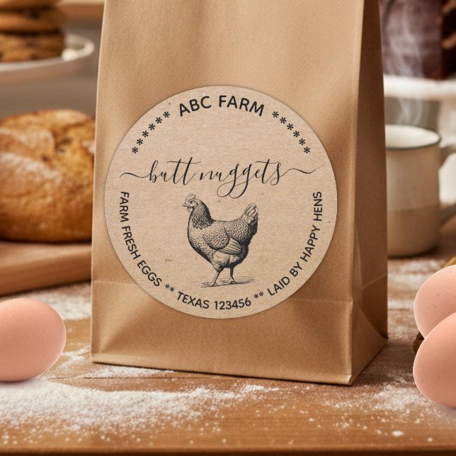 Rustic Butt nuggets egg carton label Runder Aufkleber (Von Creator hochgeladen)