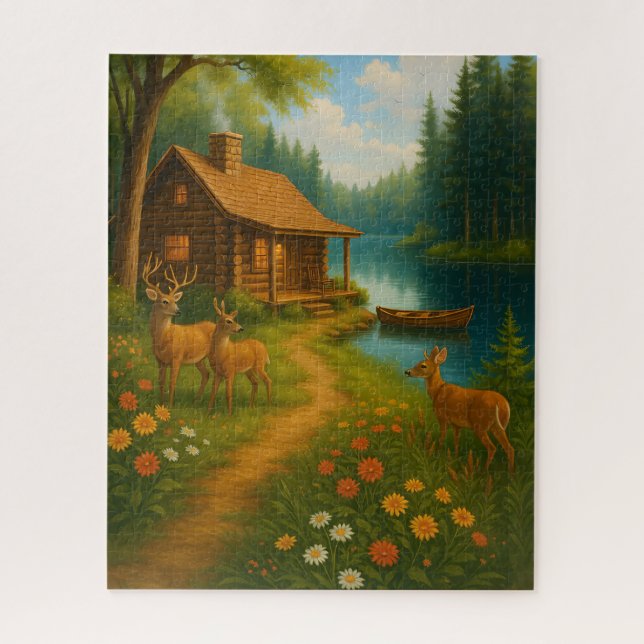 Rustic Cabin Cozy Woodland Scene Puzzle (Vertikal)
