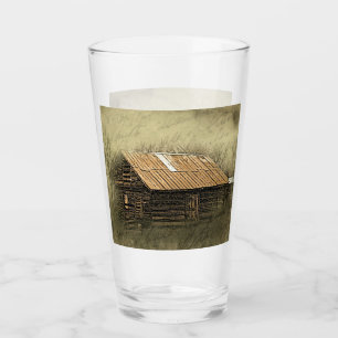 Rustic Cabin Vintage Weathered Postcard Glas