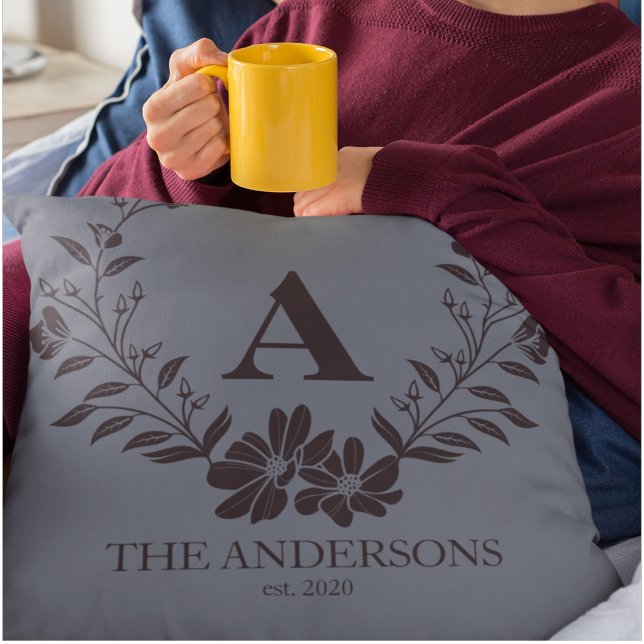 Rustic Cadet Blue Personalisiert Initial Monogram Kissen (Von Creator hochgeladen)