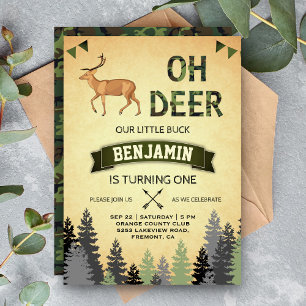 Rustic Camo Deer Chasse Première Invitation Annive