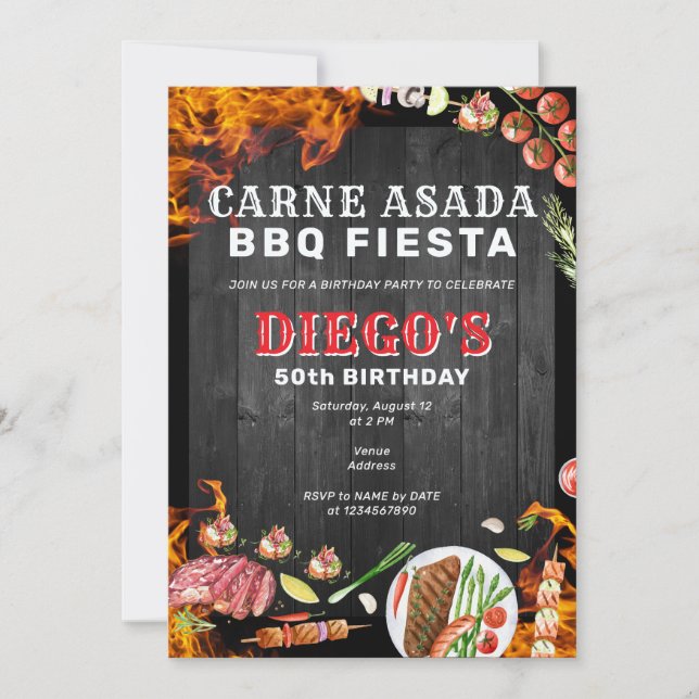 Rustic Carne Asada Mexikanische GRILLEN Geburtstag Einladung (Vorderseite)