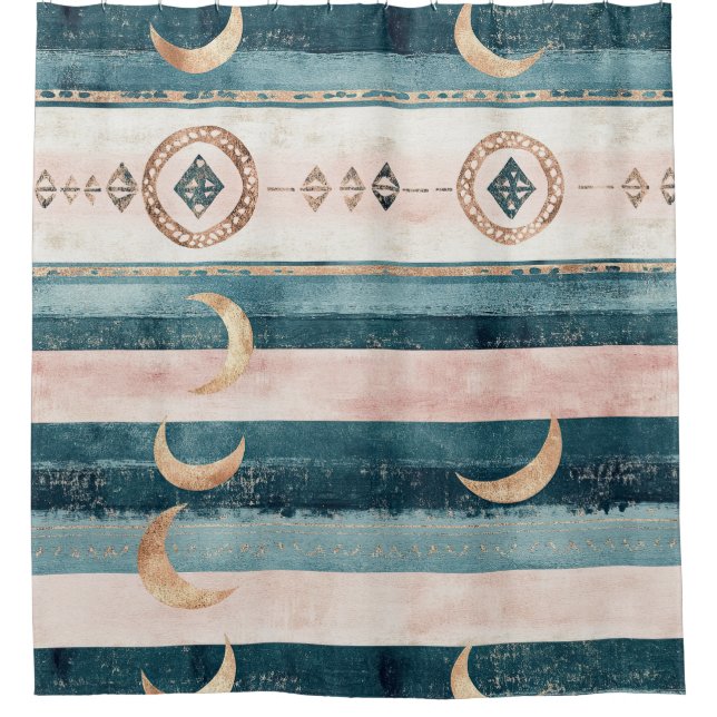 Rustic Celestial Stripe Moon Sun Earthy (10) Duschvorhang (Vorderseite)