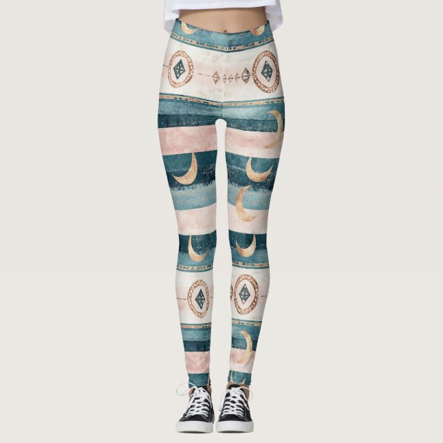 Rustic Celestial Stripe Moon Sun Earthy (10) Leggings (Vorderseite)