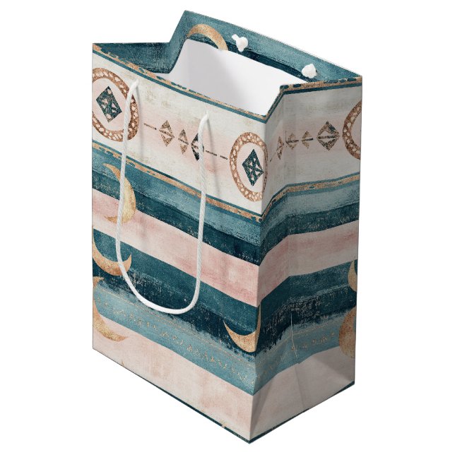 Rustic Celestial Stripe Moon Sun Earthy (10) Mittlere Geschenktüte (Vorderseite Schrägansicht)