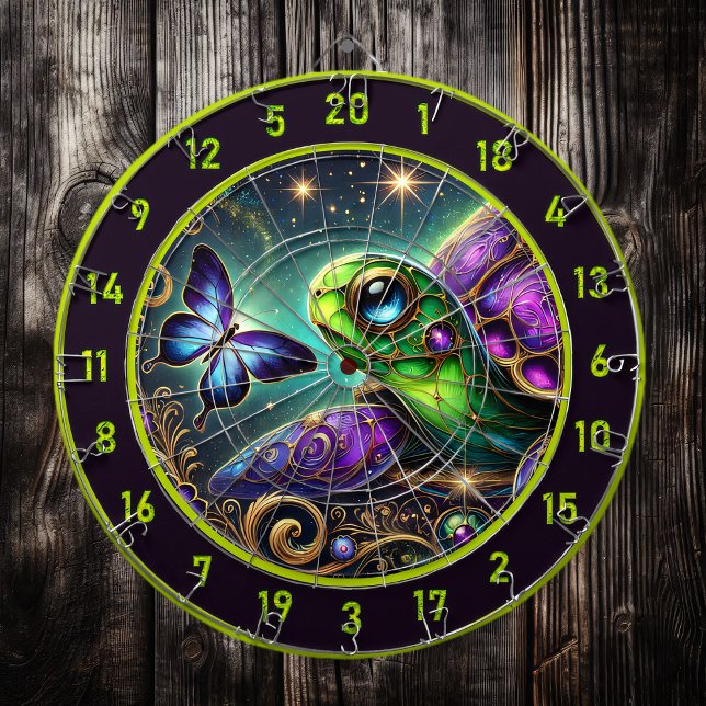 Rustic Celestial Turtle Butterfly Lodge Art Dartscheibe (Von Creator hochgeladen)
