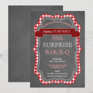 Rustic Chalk En vichy Surprise Invitation BBQ Anni