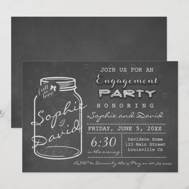 Rustic Chalk Mason Jar Invitation de la partie d'e (Devant / Derrière)