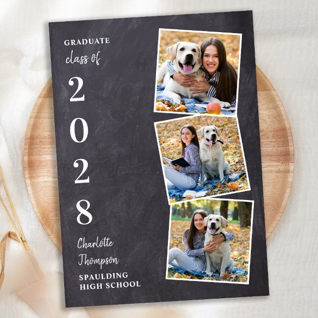 Rustic Chalkboard 3 Photo Graduation Announcement Ankündigung (Von Creator hochgeladen)