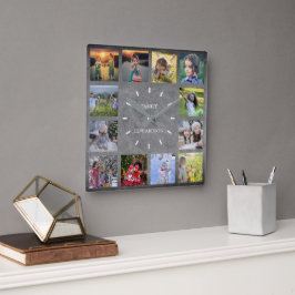 Rustic chalkboard Family Foto monogram Leimbild Quadratische Wanduhr
