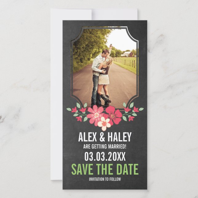 Rustic Chalkboard Floral Enregistrer le Carte phot (Devant)