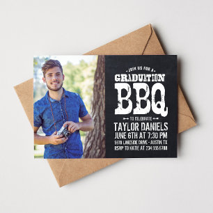 Rustic Chalkboard Graduation Photo BBQ Invitation