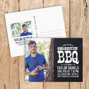 Rustic Chalkboard Graduation Photo BBQ Invitation