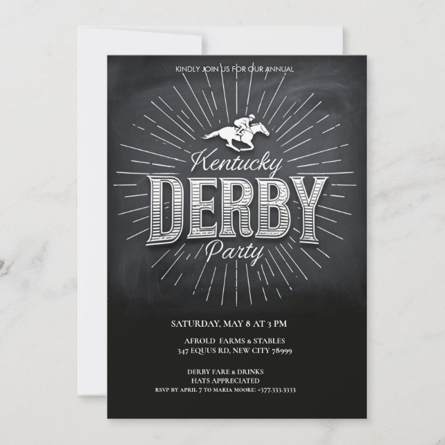 Rustic Chalkboard Kentucky Derby Party Invitation Einladung (Vorderseite)