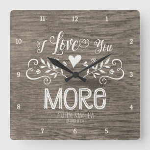 Rustic Chalkboard Leaf Heart Script Typography Quadratische Wanduhr