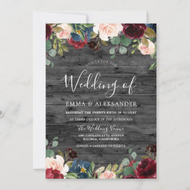 Rustic Charcoal Bois Bourgogne Mariage Invitation
