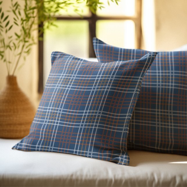 Rustic Checkered Pattern Plaid Fabric Blue Navy Kissen (Von Creator hochgeladen)