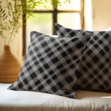 Rustic Checkered Pattern Plaid Fabric Color Black