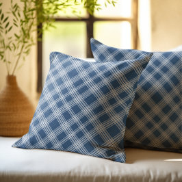 Rustic Checkered Pattern Plaid Fabric Color Blue Kissen