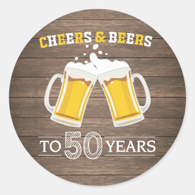 Rustic Cheers and Beers to 50 Years Runder Aufkleber (Vorderseite)