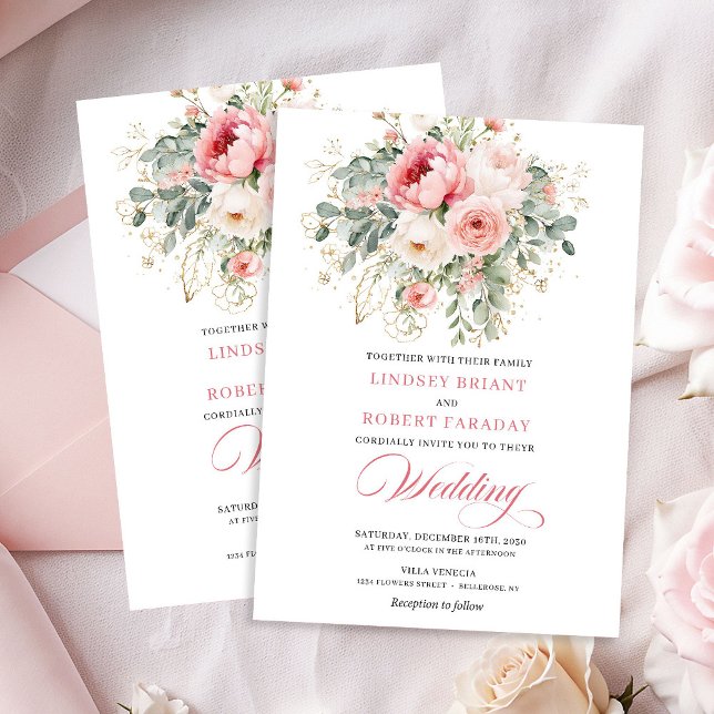 Rustic Chic Blush Roses Wedding Invitation Einladung (Rustic Chic Blush Roses Wedding Invitation)