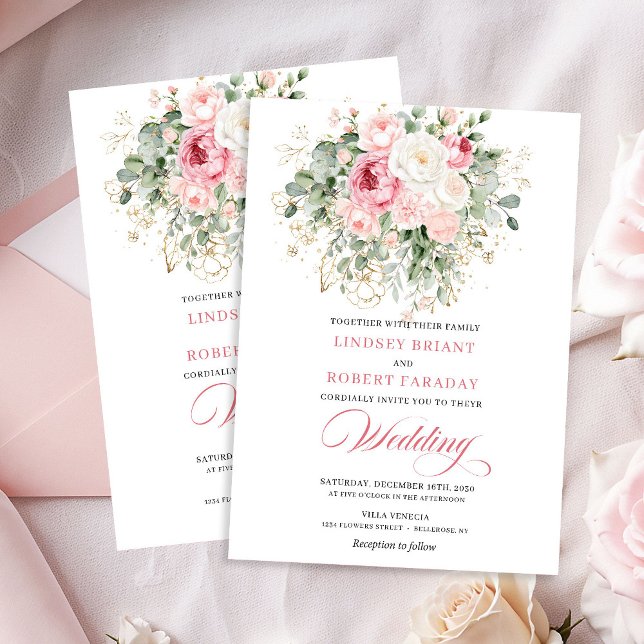 Rustic Chic Blush Roses Wedding Invitation Einladung (Rustic Chic Blush Roses Wedding Invitation)