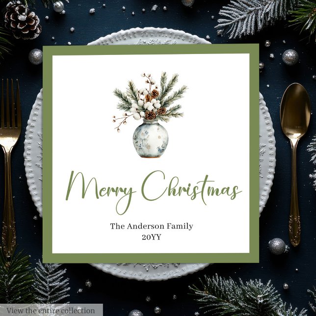 Rustic Chic Bohemian Christmas Bouquet Watercolor  Serviette (Rustic Chic Bohemian Christmas Bouquet Watercolor Paper Dinner Napkins)