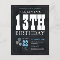 Rustic Chic Chalkboard Blue Balloon 13. Geburtstag