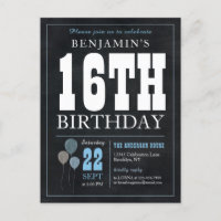 Rustic Chic Chalkboard Blue Balloon 16. Geburtstag