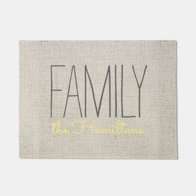 Rustic Chic Family Monogram in beige grau gelb Fußmatte (Vorderseite)
