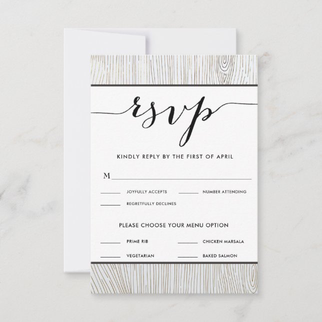 Rustic Chic Gold Wedding RSVP Menu Choix (Devant)