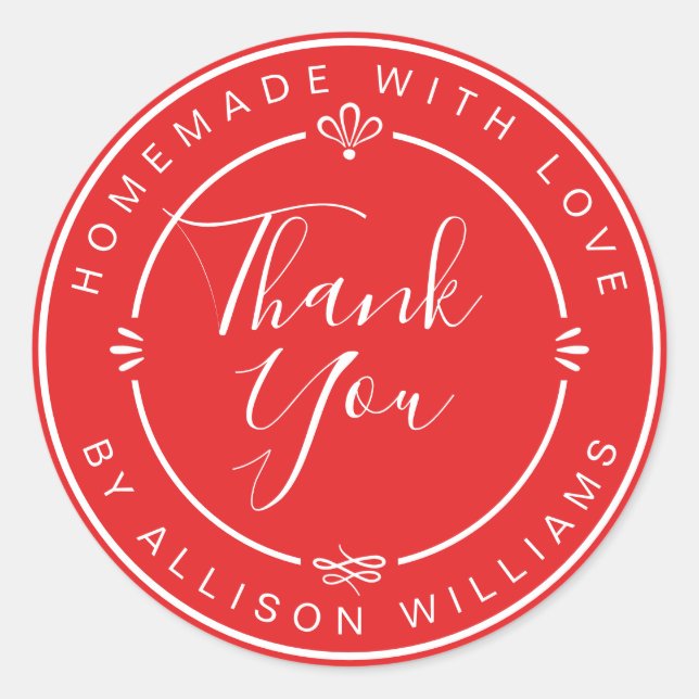 Rustic Chic hausgemachte Monogram Danke, helles Ro Runder Aufkleber (Vorderseite)