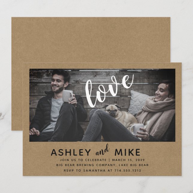 Rustic Chic Kraft Foto Engagement Party einladen Einladung (Vorne/Hinten)