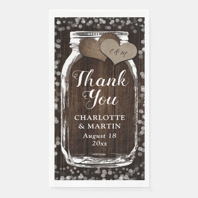 Rustic Chic Mason Jar Barn Wood Wedding Vielen Dan Serviette (Vorderseite)