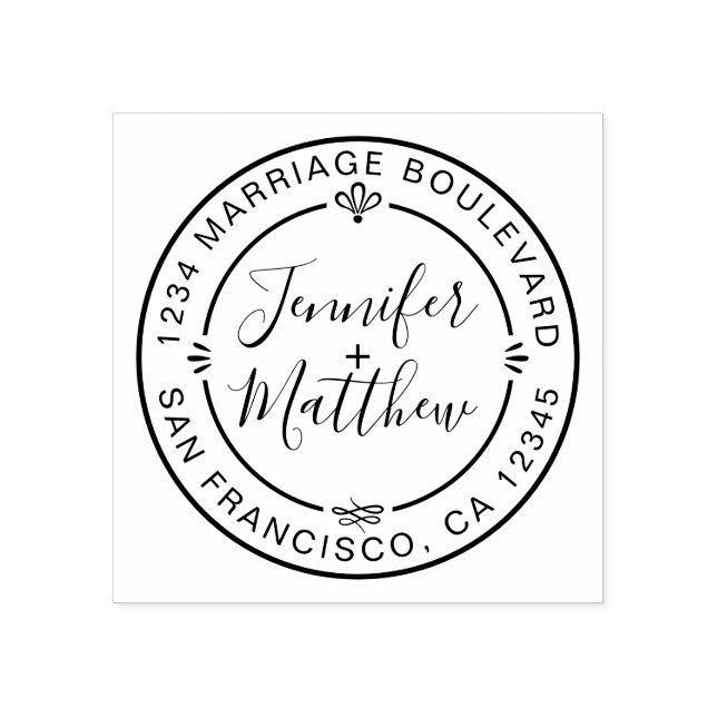 Rustic Chic Monogram Names Round-Rücksendeadresse Gummistempel (Prägung)