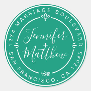 Rustic Chic Monogram Names Rücksendeadresse Green Runder Aufkleber
