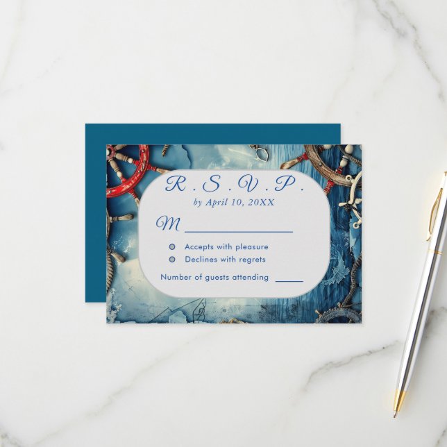 Rustic Chic Nautical Wedding RSVP Card Karte (Vorderseite/Rückseite Beispiel)