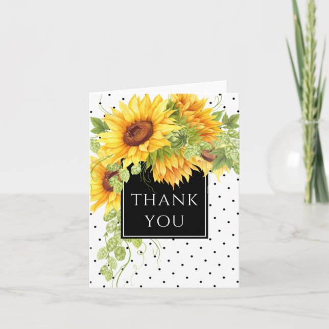 Rustic Chic Sunflowers and Dots Thank You Karte (Vorderseite)