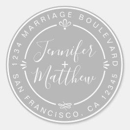 Rustic Chic Wedding Monogram Rücksendeadresse Grau Runder Aufkleber