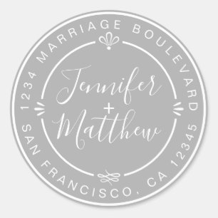 Rustic Chic Wedding Monogram Rücksendeadresse Grau Runder Aufkleber