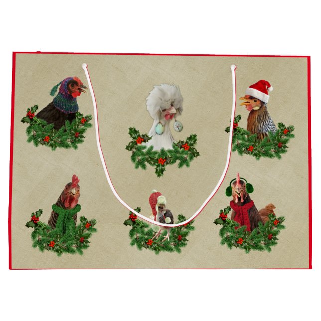 Rustic Chicken Holiday Gift Bag Große Geschenktüte (Rückseite)