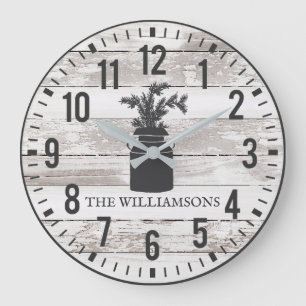 Rustic Chippy Planks Custom Family Name Milk Can Große Wanduhr