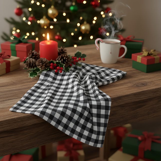 Rustic Christmas Black & White Buffalo Plaid  Geschirrtuch (Von Creator hochgeladen)